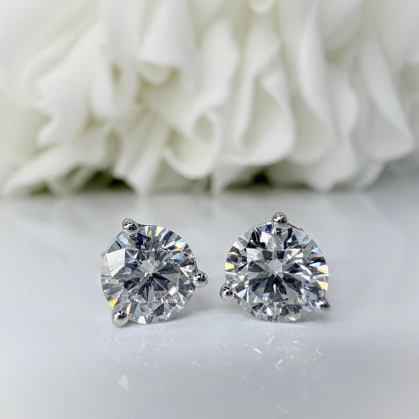 2.00 Total Carat Weight Round Brilliant Lab Grown Diamond Martini Prong Studs | 10K White Gold