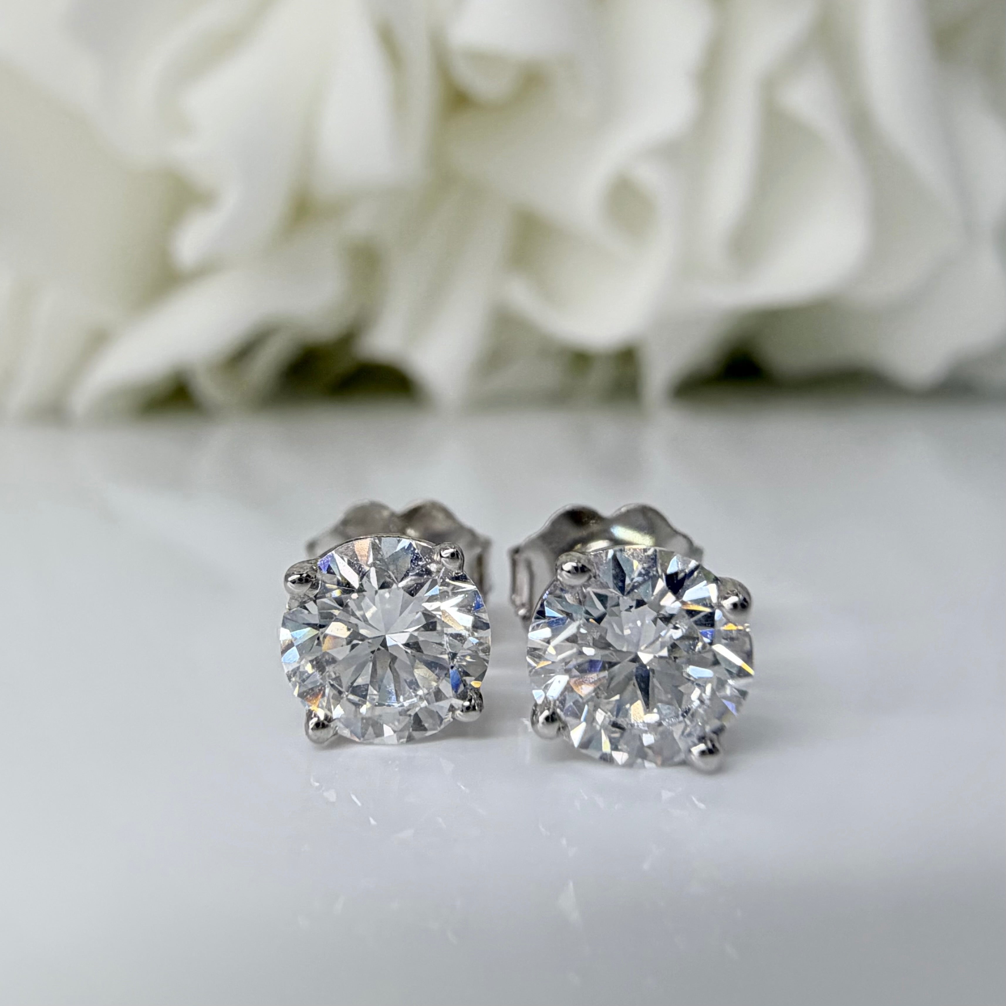 1.50 Total Carat Weight Round Brilliant Cut Lab Grown Diamond Stud Earrings | 10K White Gold