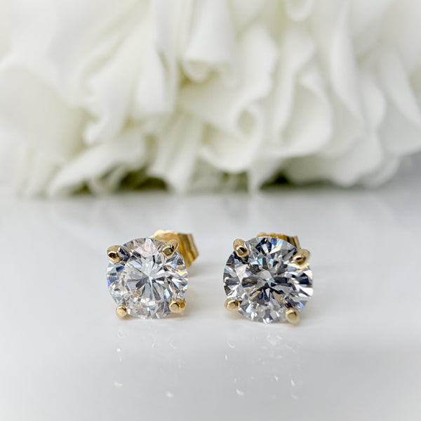 1.30 Total Carat Weight Round Brilliant Cut Lab Grown Diamond Stud Earrings | 14K Yellow Gold