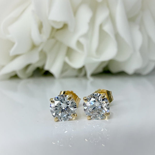 1.06 Total Carat Weight Round Brilliant Cut Lab Grown Diamond Stud Earrings | 14K Yellow Gold