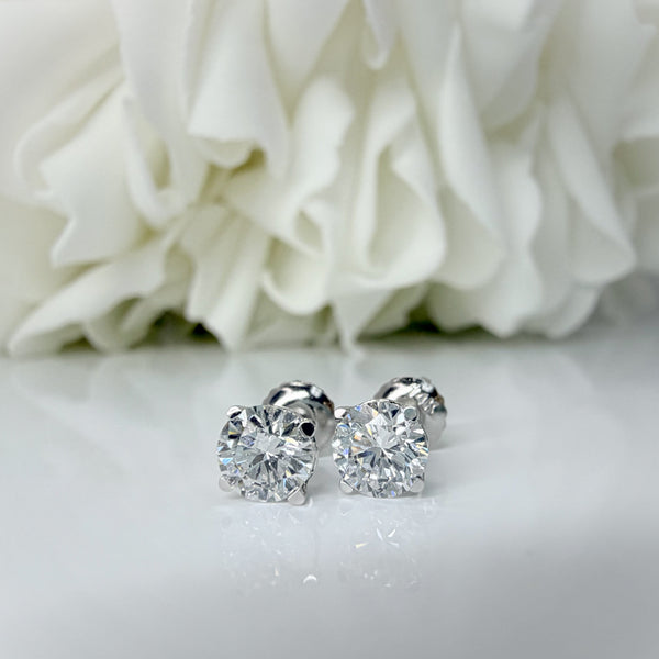 1.00 Total Carat Weight Round Brilliant Cut Lab Grown Diamond Stud Earrings | 14K White Gold