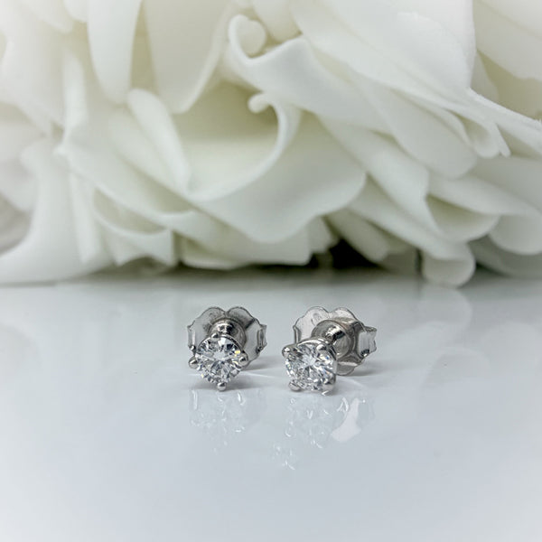 0.25 Total Carat Weight Round Brilliant Lab Grown Diamond Studs | 14K White Gold