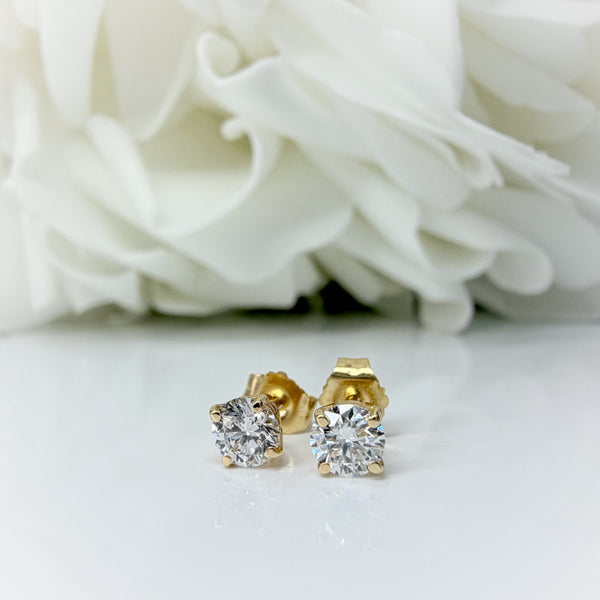 0.58 Total Carat Weight Round Brilliant Lab Grown Diamond Stud Earrings | 14K Yellow Gold