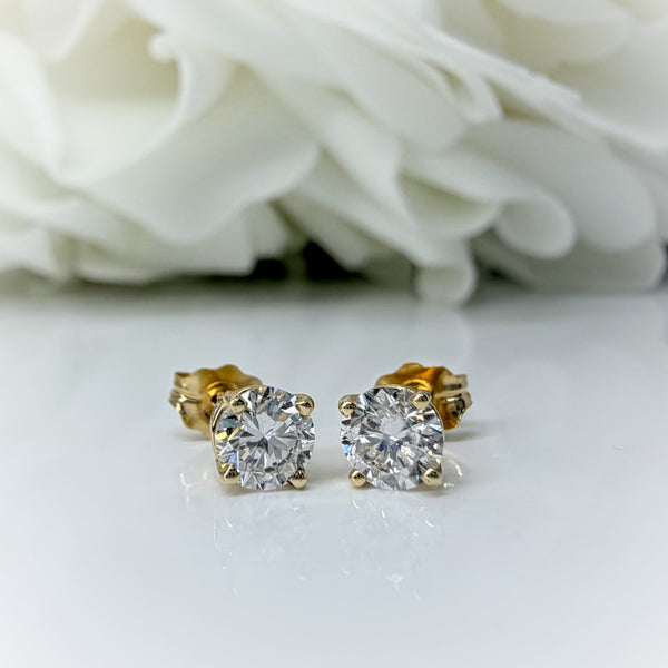 0.78 Total Carat Weight Round Brilliant Cut Lab Grown Diamond Studs | 14K Yellow Gold