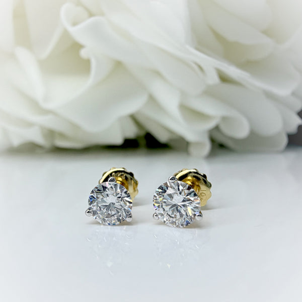 1.00 Total Carat Weight Round Brilliant Lab Grown Diamond Martini Stud Earrings | 10K Yellow Gold