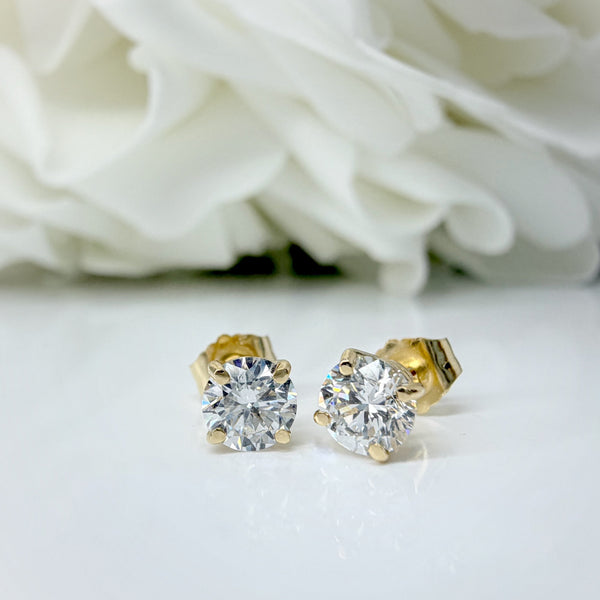 0.735 Total Carat Weight Round Brilliant Cut Lab Grown Diamond Stud Earrings | 14K Yellow Gold