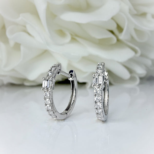 0.25 Total Carat Weight Lab Grown Diamond Hinged Huggie Hoops | 10K White Gold