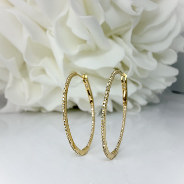 0.24 Carat Total Weight Natural Diamond Oval Hoops | 14K Yellow Gold