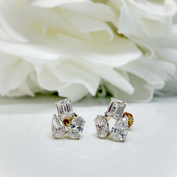 1.65 Total Carat Weight Lab Grown Diamond Trio Stud Earrings | 14K Yellow Gold