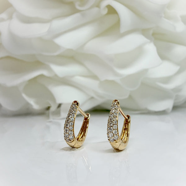 0.20 Total Carat Weight 3 Row Pave Set Lab Grown Diamond Huggie Hoops | 14K Yellow Gold