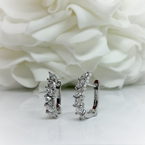 0.50 Total Carat Weight Marquise Cut Lab Grown Diamond Huggie Hoops | 10K White Gold