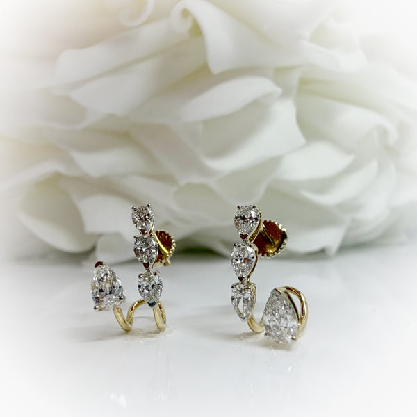 0.85 Total Carat Weight Pear Cut Lab Grown Diamond Curved Earrings | 14K Yellow Gold