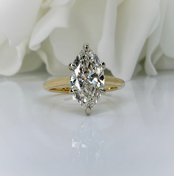 2.04 Carat Marquise Cut Lab Grown Diamond Solitaire Engagement Ring | 14K Yellow & White Gold