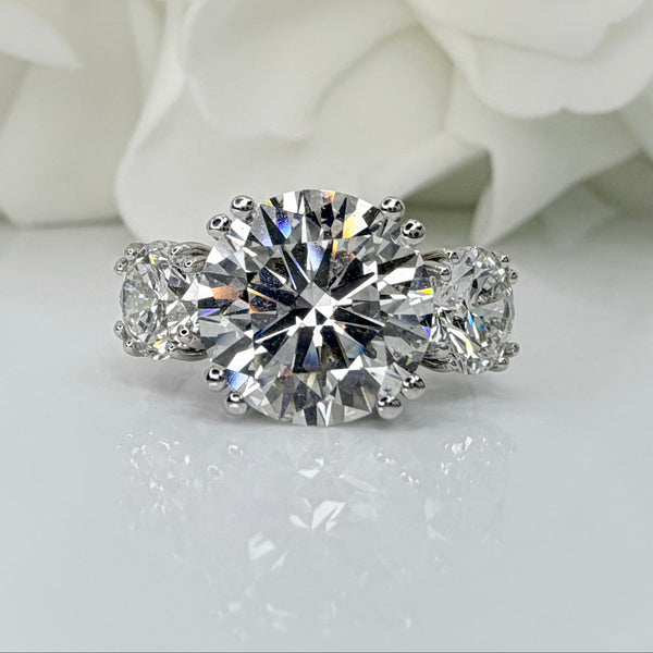 7.11CTW Lab Grown Three Stone Engagement Ring|14K White