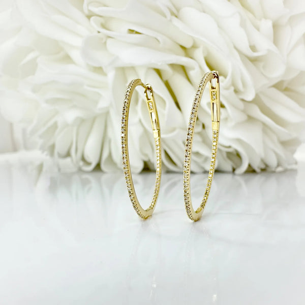 0.24 Carat Total Weight Natural Diamond Oval Hoops | 14K Yellow Gold