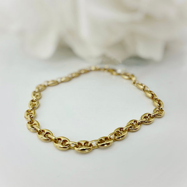 Hollow Puffed Anchor Linked Bracelet | 10K Yellow Gold
