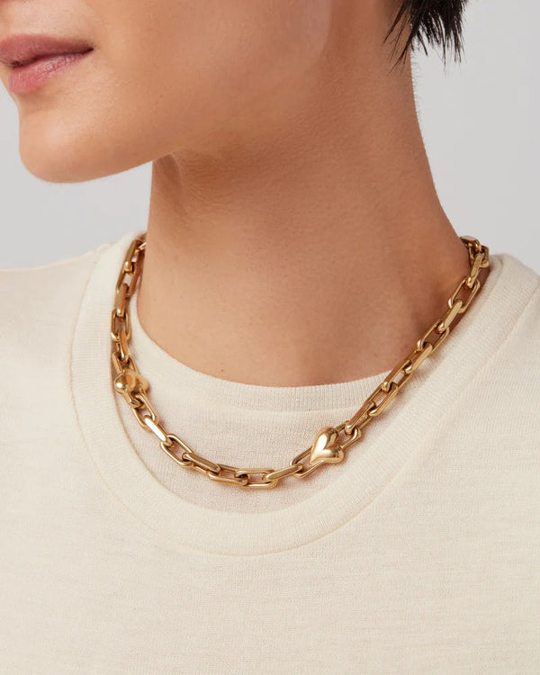 Jenny Bird Art Heart Chain Necklace | Gold Plated