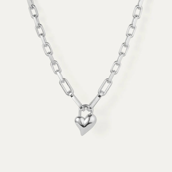 Jenny Bird Padlock Heart Pendant Necklace | Silver