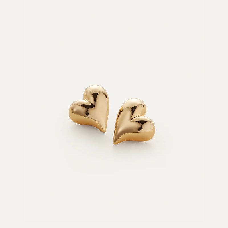 Jenny Bird Art Heart Symmetrical Button Earrings | Gold Plated