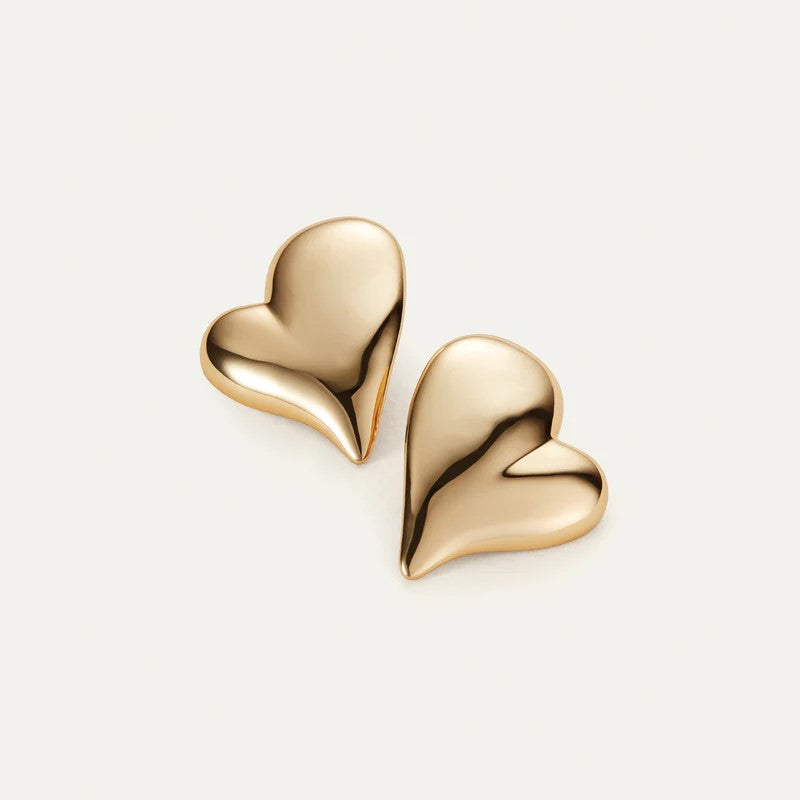 Jenny Bird Mega Art Heart Button Earrings | Gold Plated