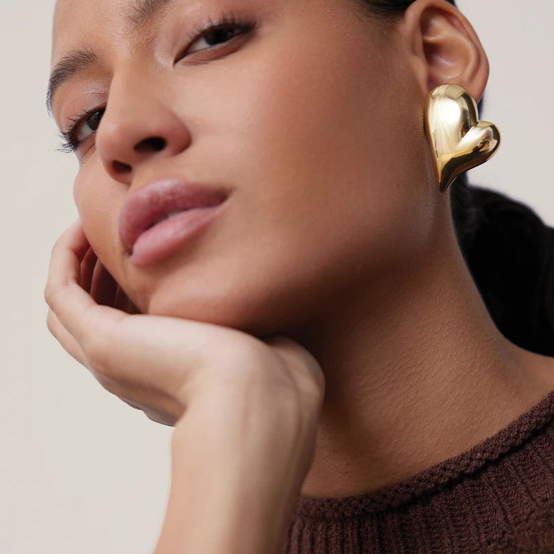 Jenny Bird Mega Art Heart Button Earrings | Gold Plated