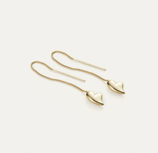 Jenny Bird Puffy Heart Threader Earring | Gold Plated
