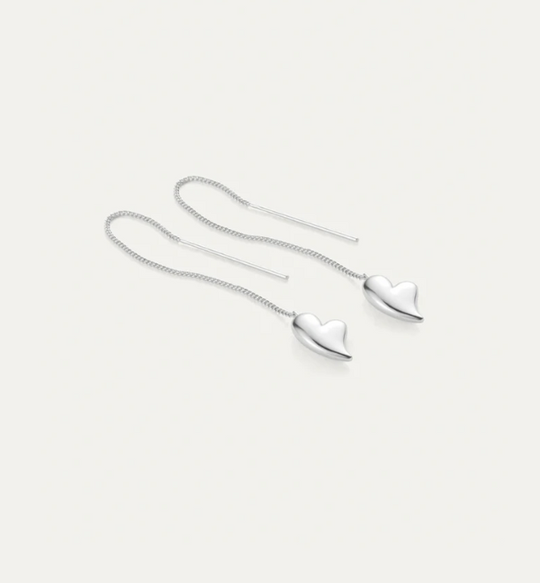Jenny Bird Puffy Heart Threader Earrings | Sterling Silver