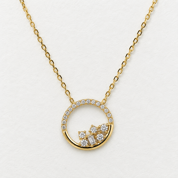 0.14 Total Carat Weight Multi-Shape Natural Diamond Necklace | 14K Yellow Gold