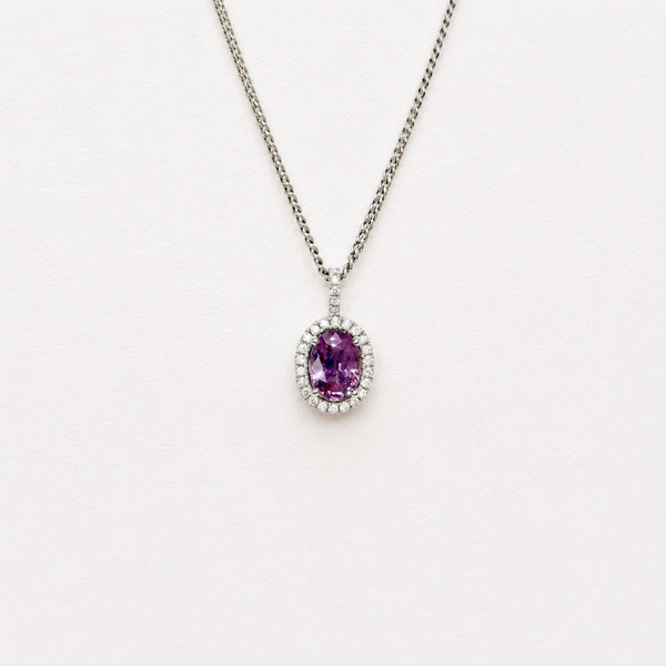 Oval cut pink sapphire pendant 