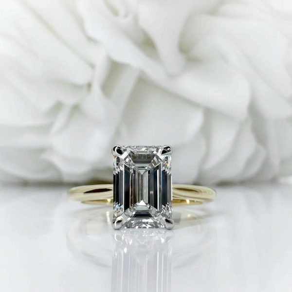2.00 Carat Emerald Cut Lab Grown Diamond Solitaire Engagement Ring | 14K Gold & Platinum
