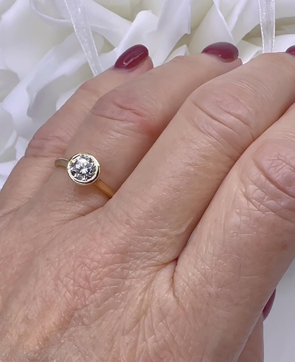 14k YG Bezel Set 0.92 Carat Natural Diamond Engagement Ring