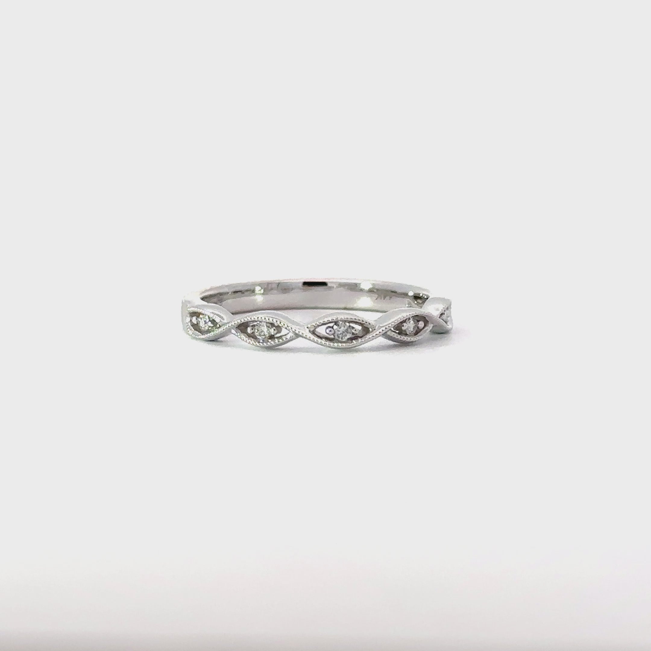 14k white 5 stone milgrain natural diamond band