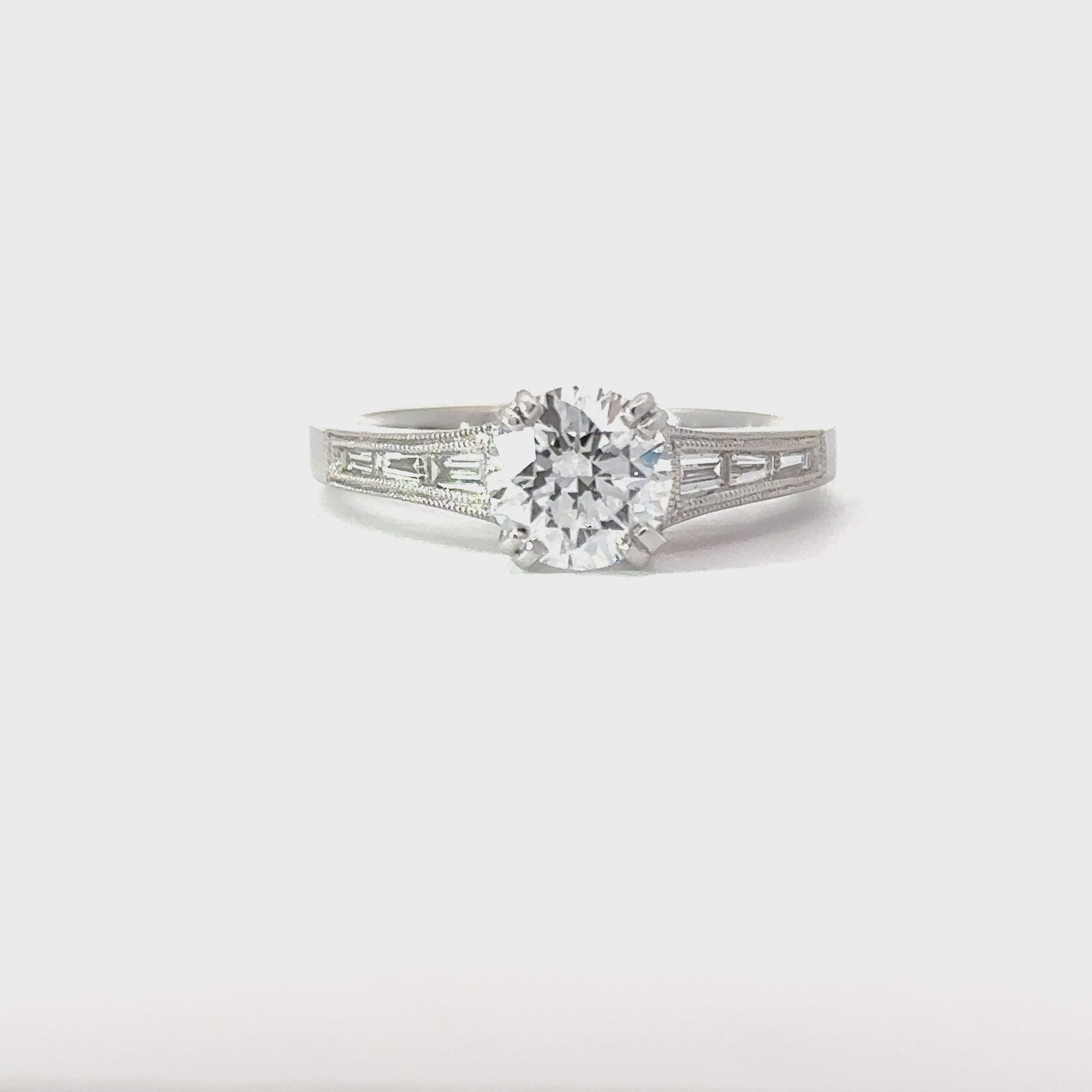 Art Deco Inspired Round Lab Grown & Natural Baguellte Diamond Ring