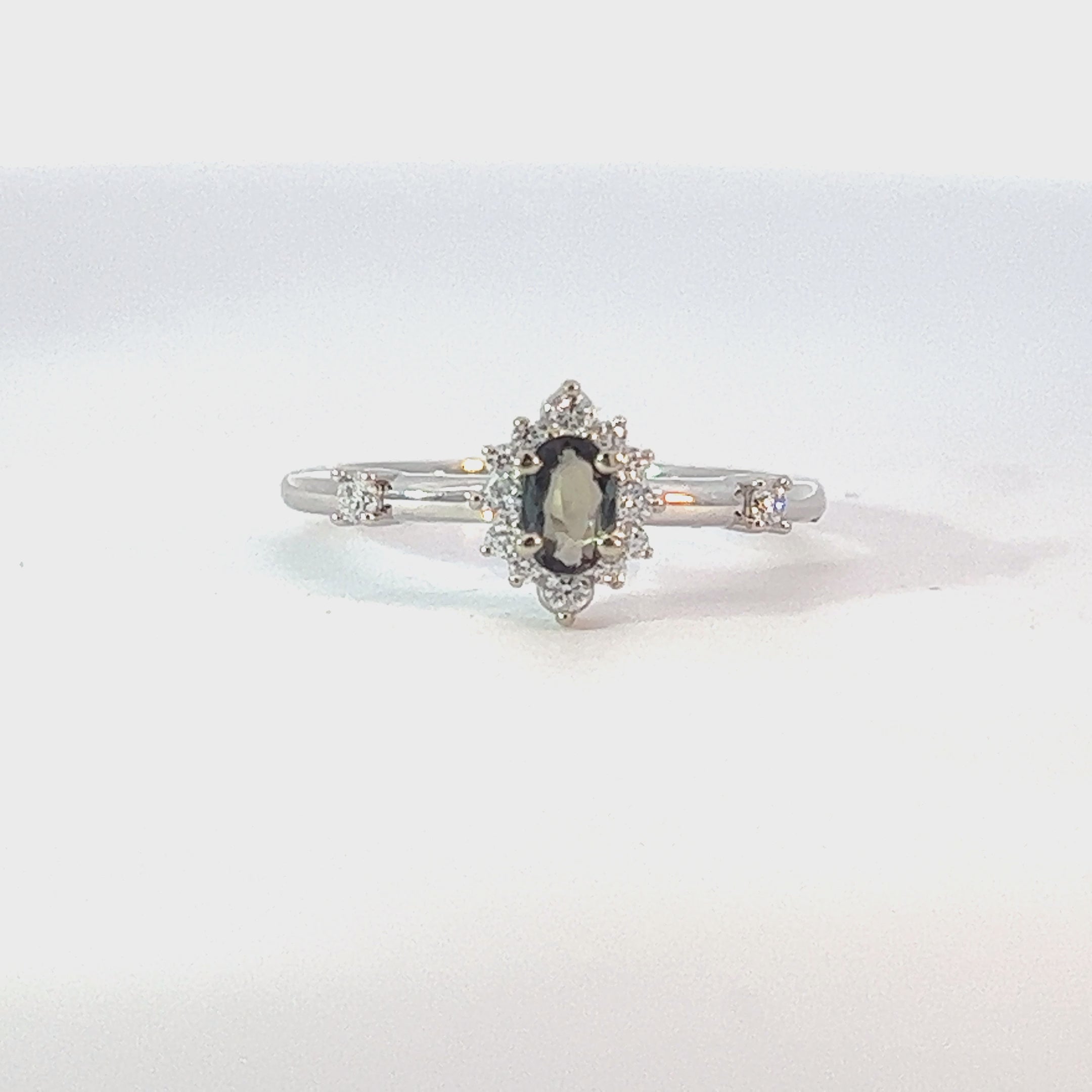 Genuine Alexandrite & Diamond Halo Design Ring in White Gold