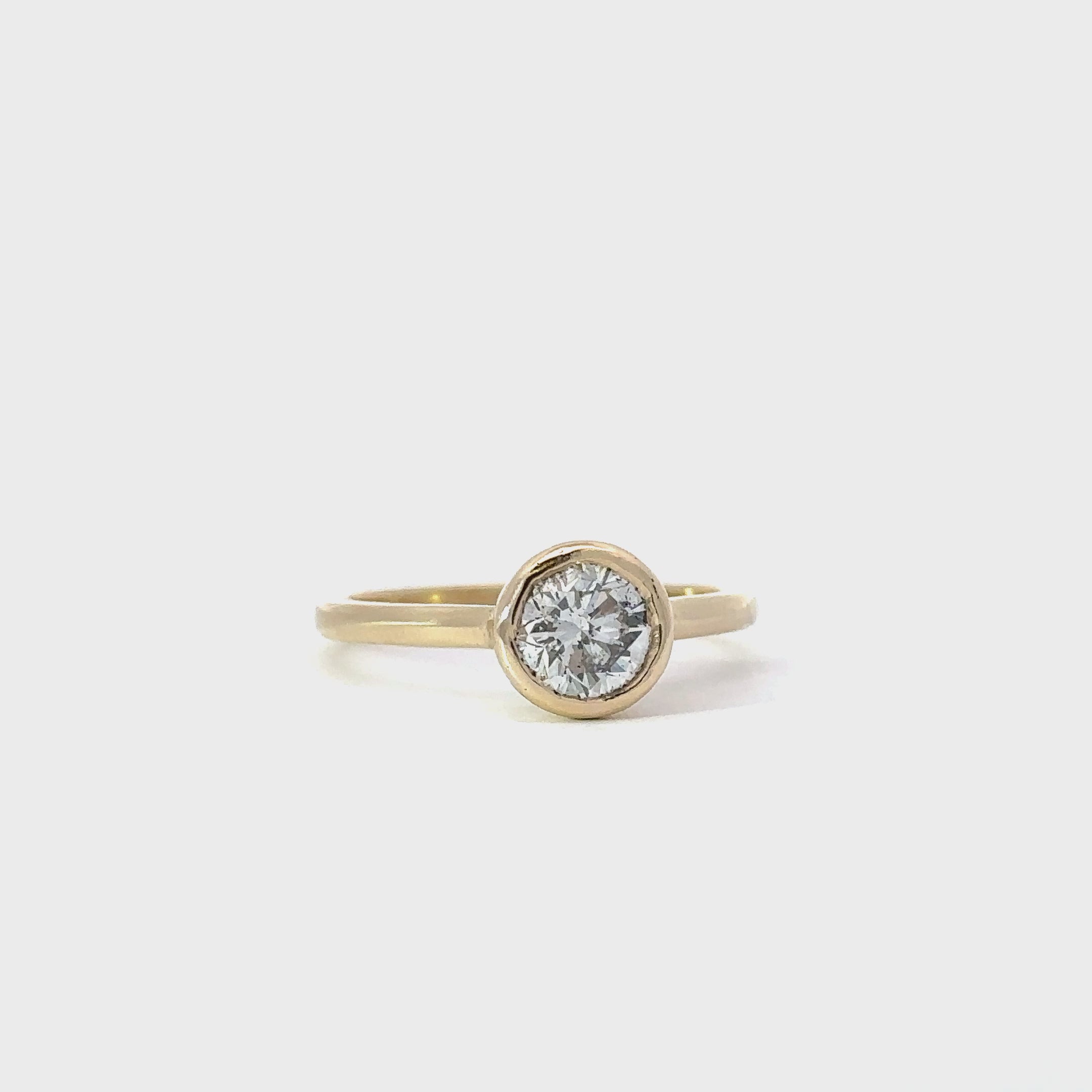 14k YG Bezel Set 0.92 Carat Natural Diamond Engagement Ring