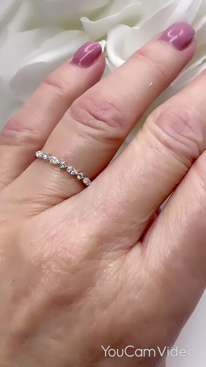 14k white gold marquis and round brilliant natural diamond band