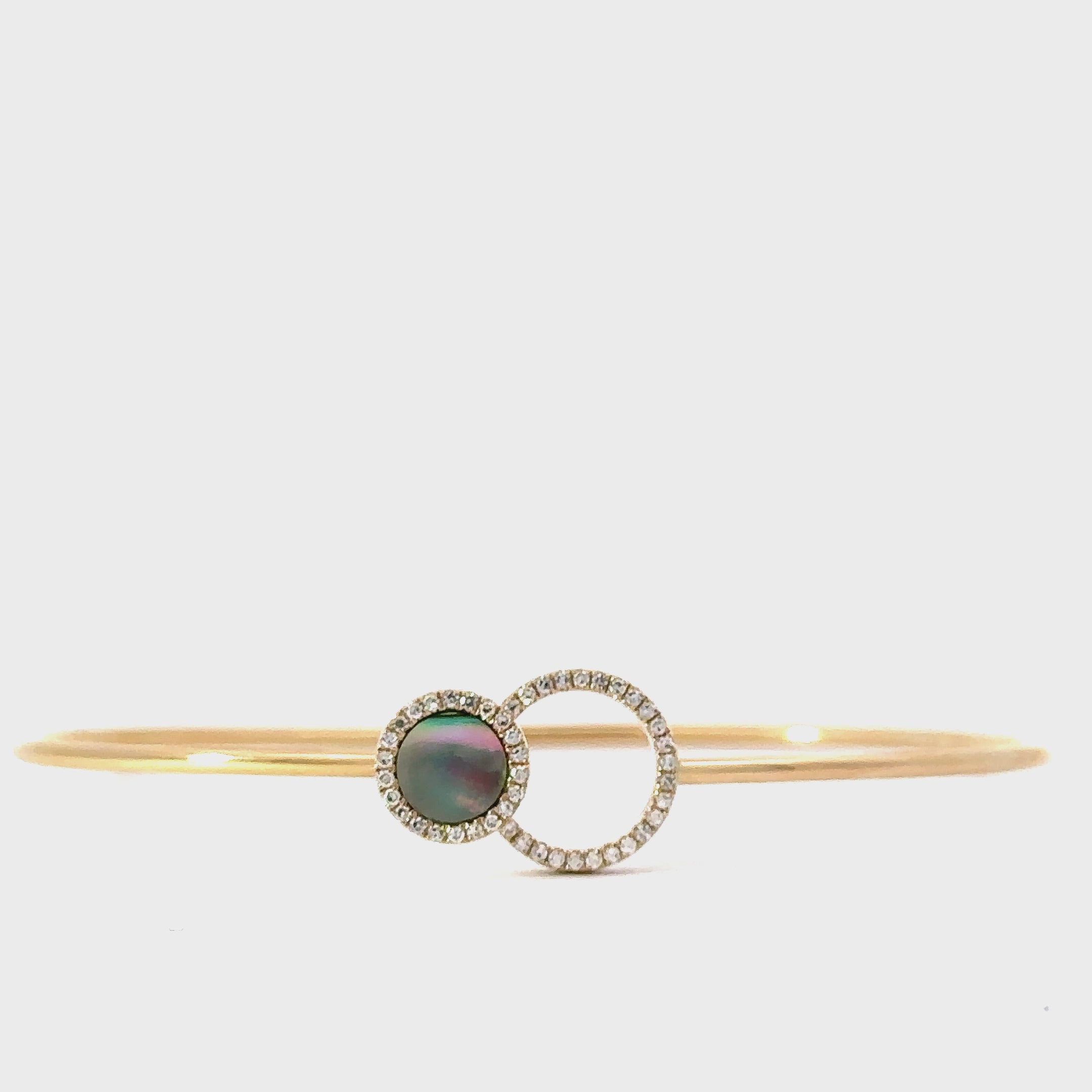 14k yellow gold abalone and diamond bangle