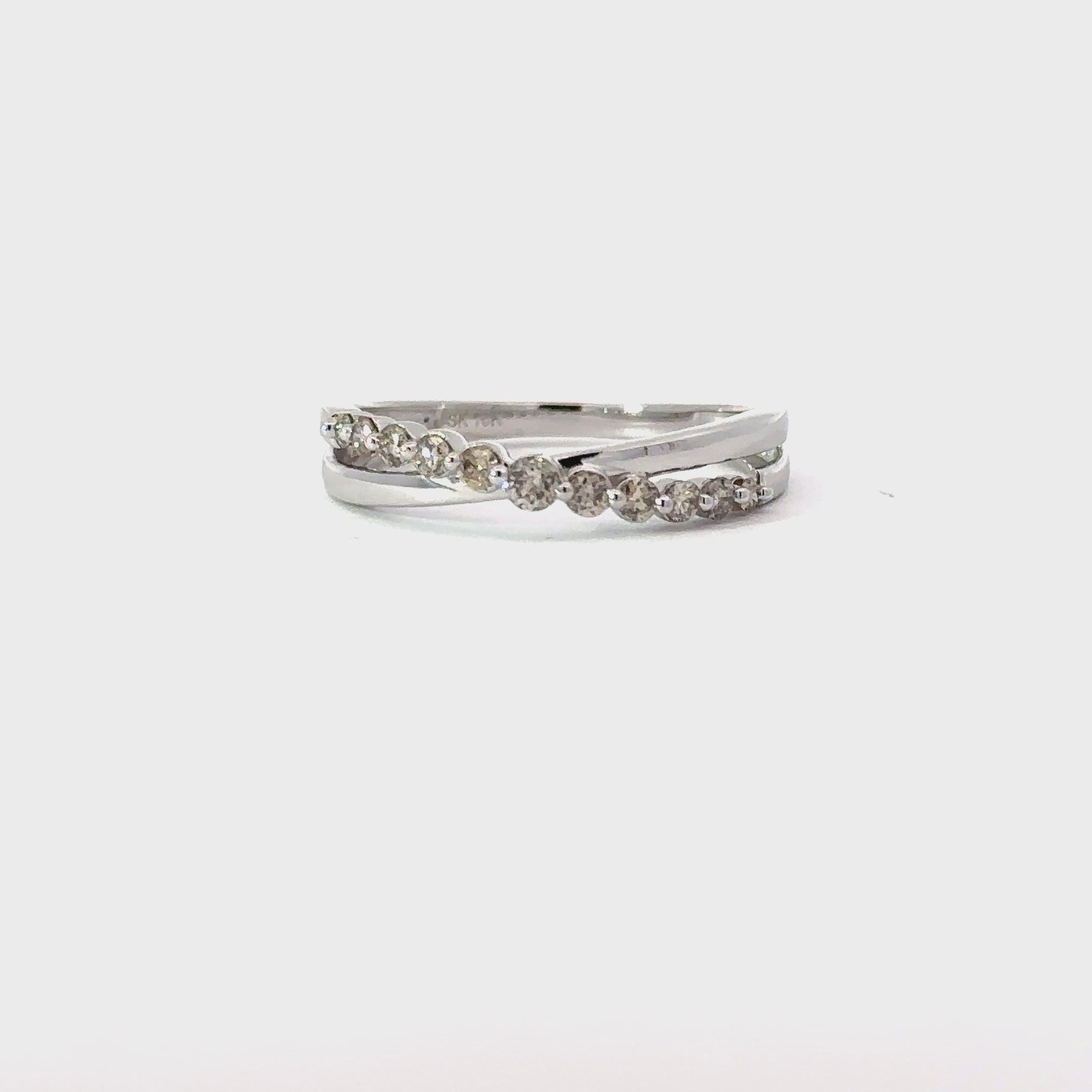 10k white gold cross over natural diamond band