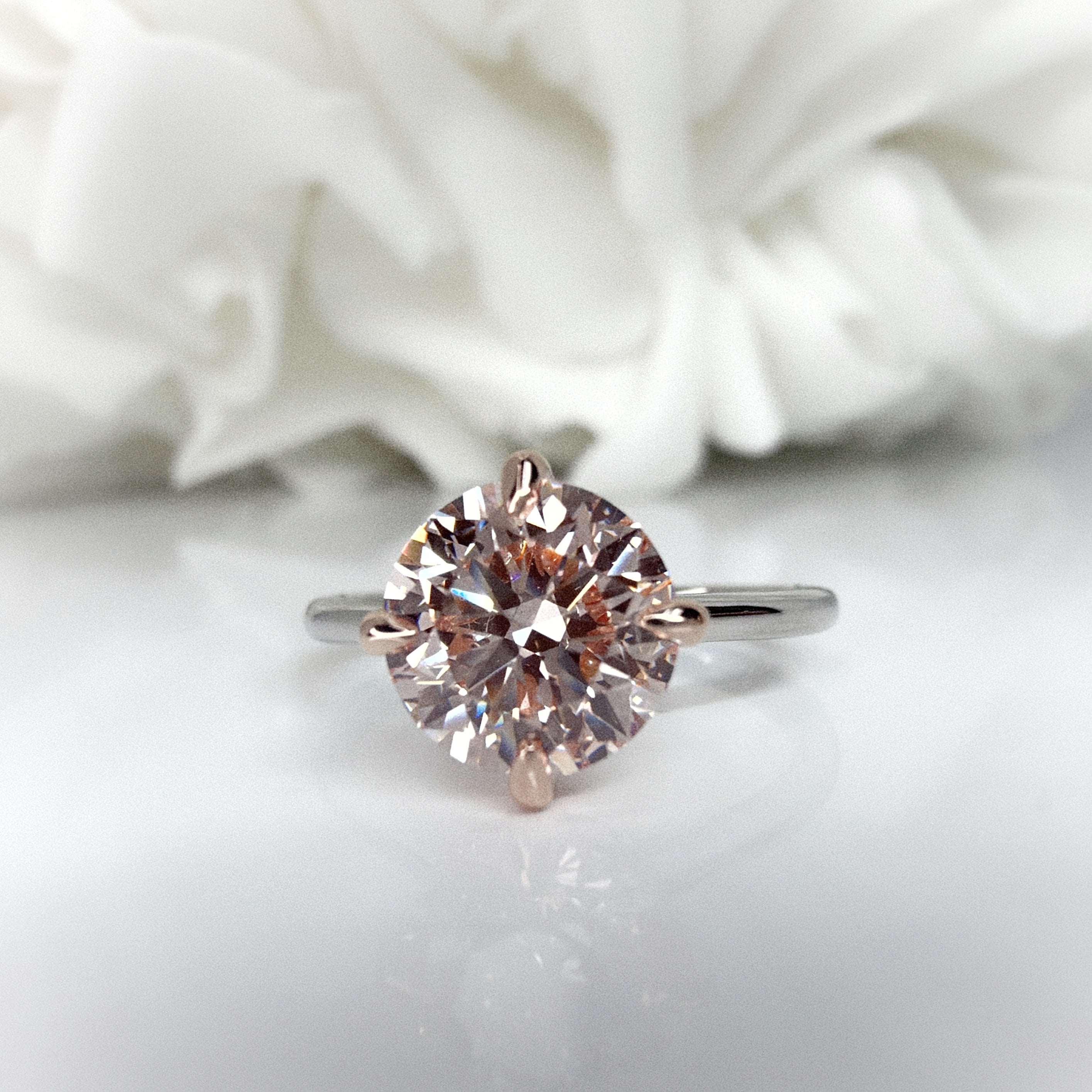 2.08 Carat Fancy Pink Round Brilliant Cut Lab Grown Diamond Custom Engagement Ring | Platinum & 14K Rose Gold