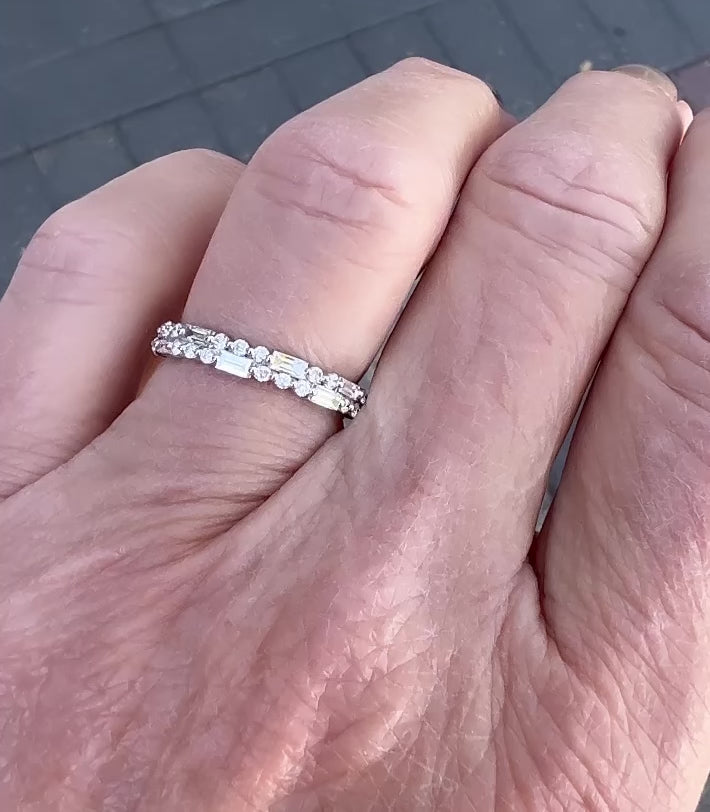 10k white gold double row lab grown diamond band