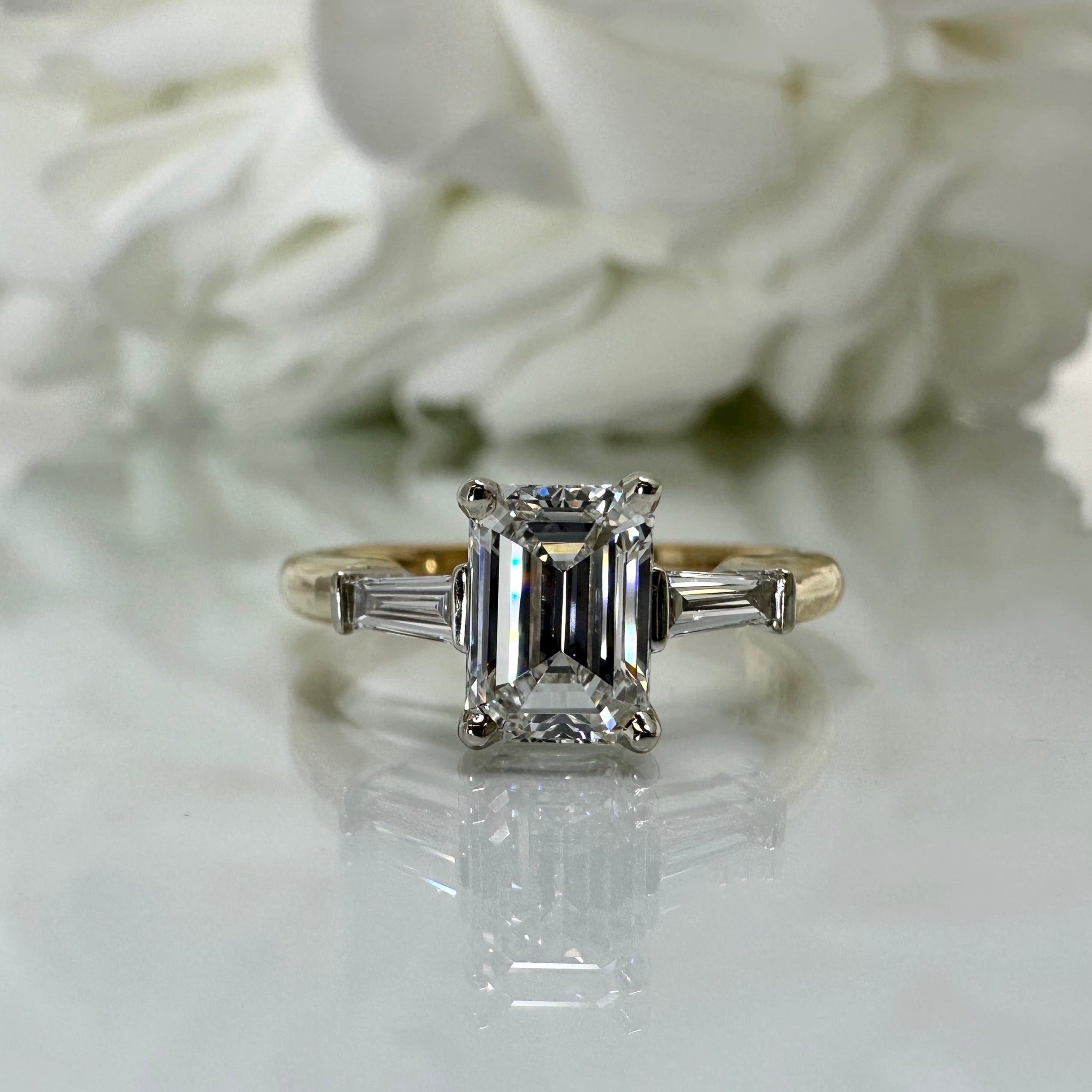 3 stone Lab Grown Diamond Engagement Ring in 14K Y/W