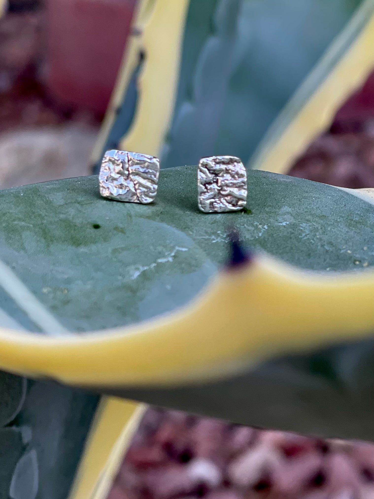 McKenna Kay hand made reticulated silver rectangular studs - 'equality'