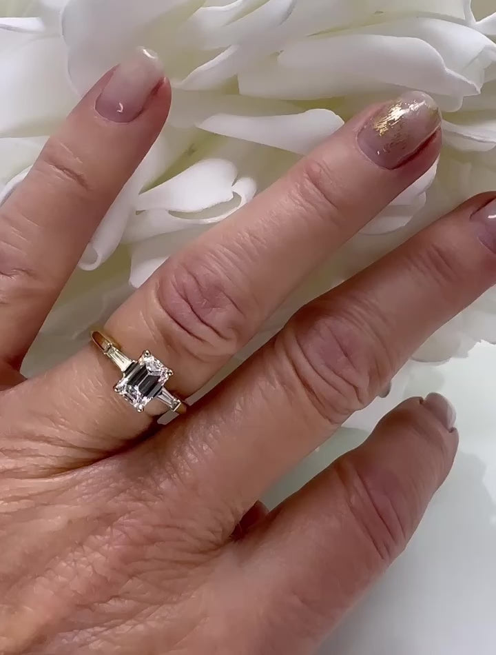 3 stone Lab Grown Diamond Engagement Ring in 14K Y/W